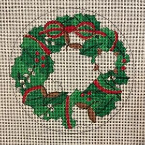 Charleston Historic Green and Red Holiday Wreath Handpainted Needlepoint Canvas